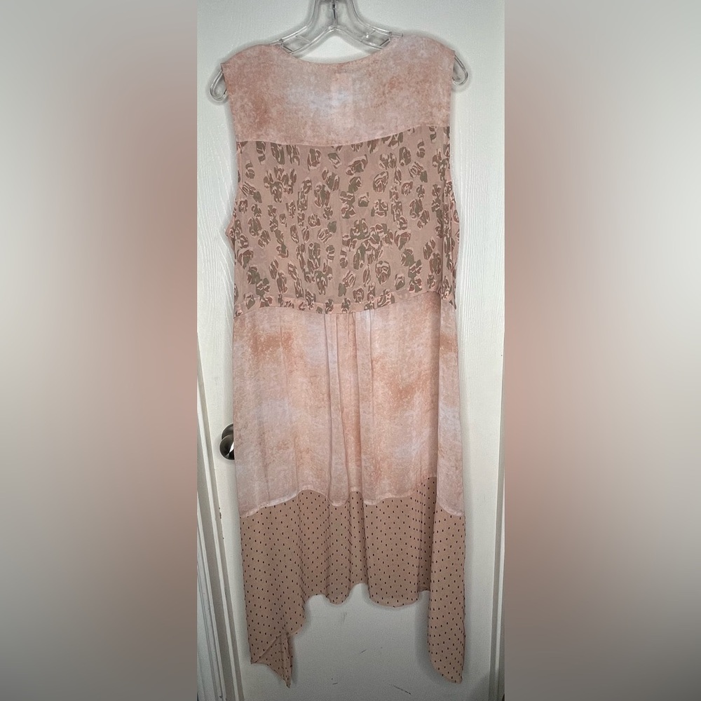 LOGO Lori Goldstein Peach Rose Green Sheer Sleeveless Duster Size Large - Picture 2 of 6